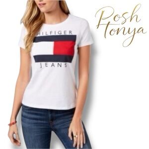 Tommy Hilfiger Flag Logo Tshirt Size S Classic Americana Casual Preppy